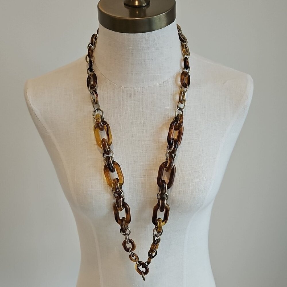 Elegant Chunky Tortishell Brown Chain Necklace